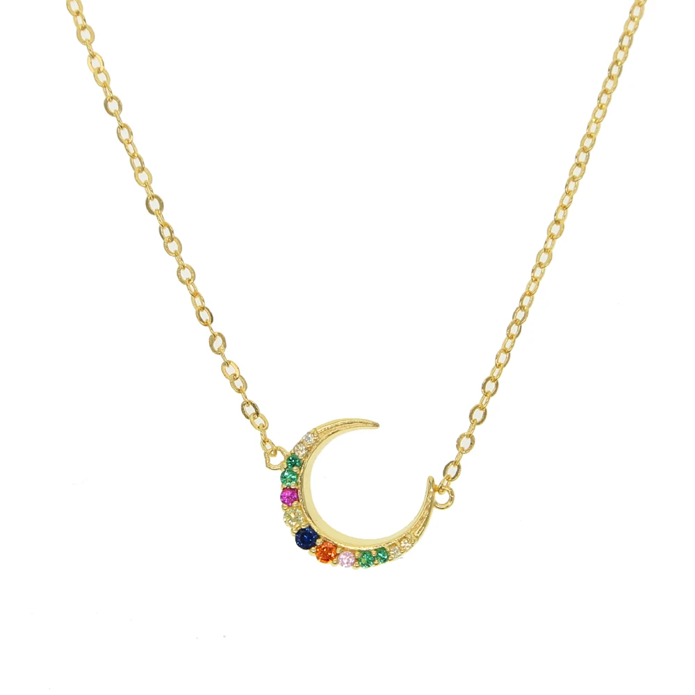 Женское ожерелье с подвеской в виде Луны радужным фианитом | Украшения и