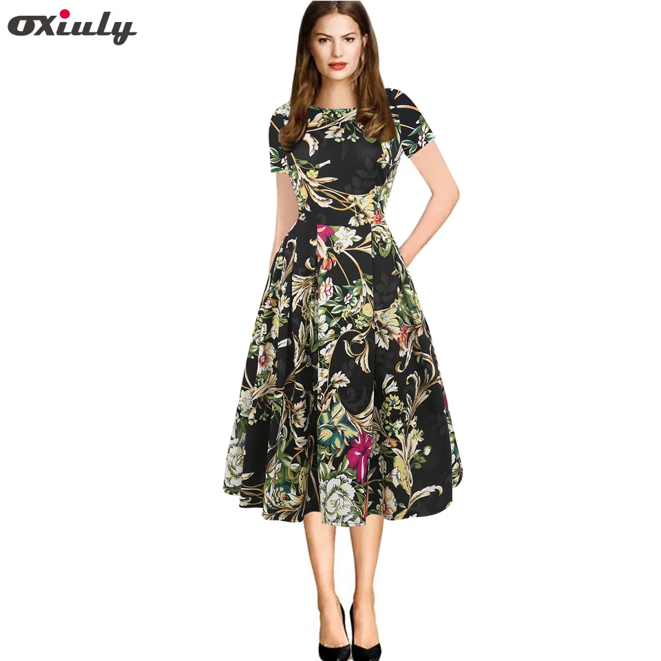 Oxiuly Vintage Dress O-neck Women Elegant Floral Polka Dot Plaid Printing Patchwork Pockets Puffy Swing Casual Party Dress
Oxiuly Vintage Dress O-neck Women Elegant Floral Polka Dot Plaid Printing Patchwork Pockets Puffy Swing Casual Party Dress