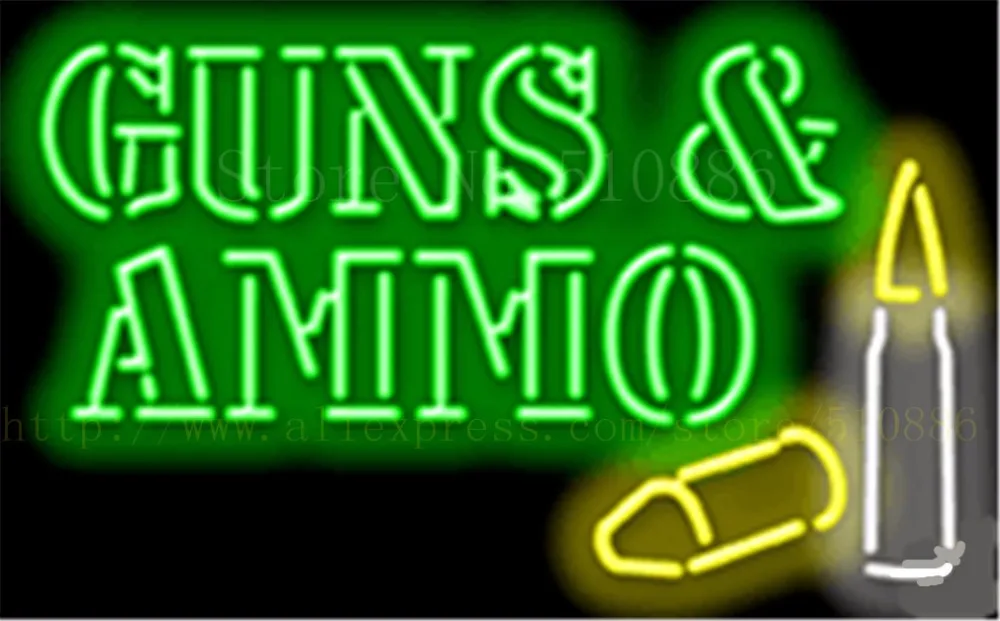Фото Неоновая вывеска Guns & Ammo настоящий стеклянный пивной бар светильник для паба