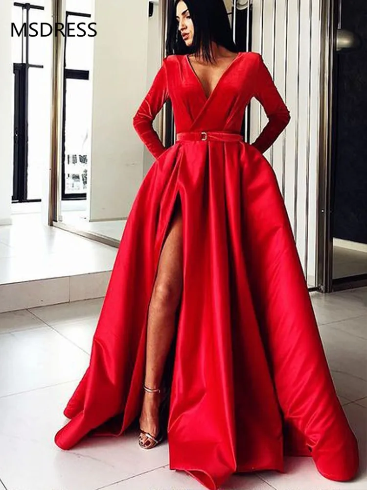 Black Sexy Evening Dresses Deep V-Neck Long Sleeves Satin Formal Dress High Slit Dubai Kaftan Arabic Elegant Evening Gowns 2019
Black Sexy Evening Dresses Deep V-Neck Long Sleeves Satin Formal Dress High Slit Dubai Kaftan Arabic Elegant Evening Gowns 2019