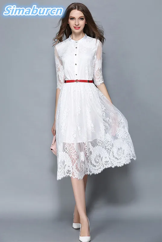 2018 Elegant Party Casual Half Sleeve Dresses Black White Lace Stitching Hollow Out Summer Dress Vestidos With Belt
2018 Elegant Party Casual Half Sleeve Dresses Black White Lace Stitching Hollow Out Summer Dress Vestidos With Belt