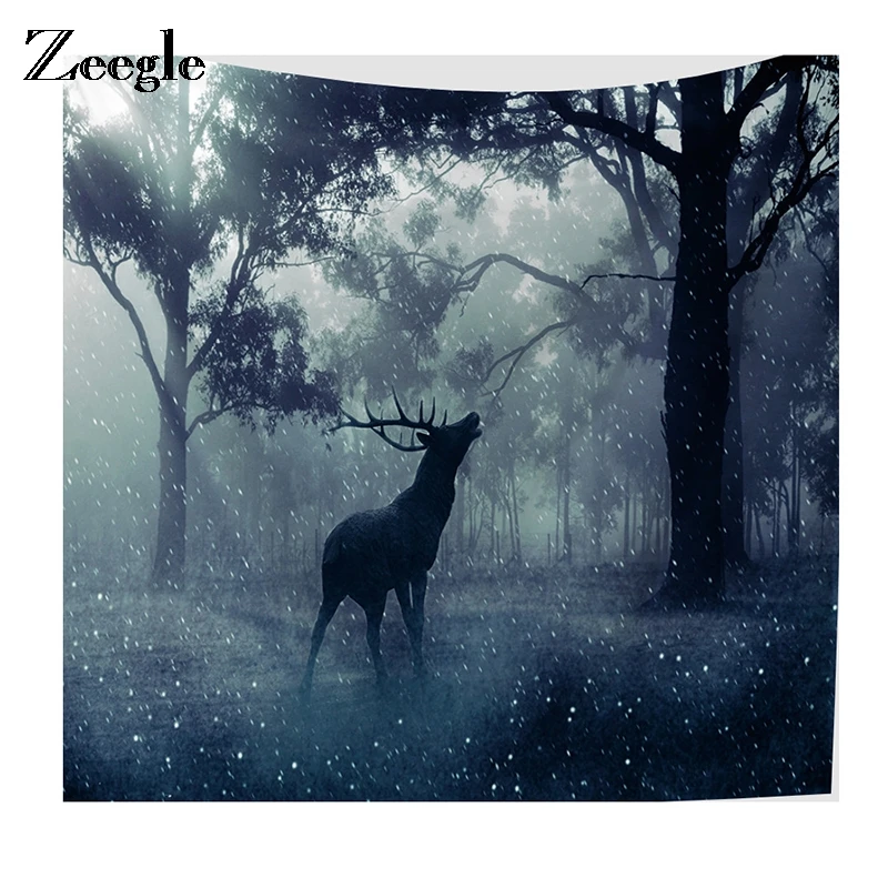 

Zeegle 3D Elk Printed Wall Tapestry For Living Room Home Decor Sofa Chair Cover Table Cloth Fashion Beach Towel Bedspread Art