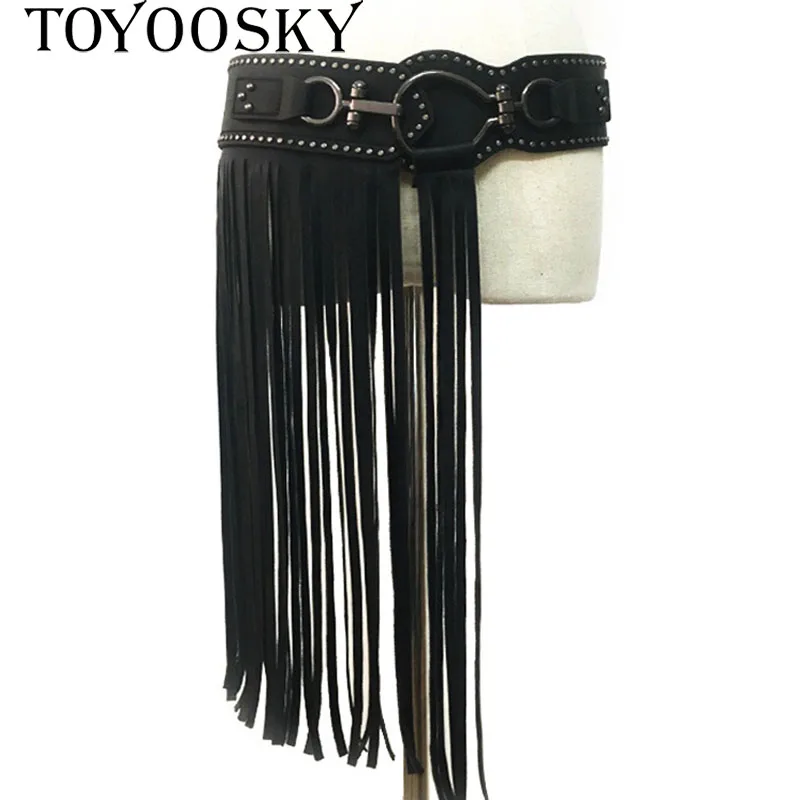 Fashion Punk Long Tassel Fringe Belt for Women Rivet Wide Hook Up Buckle Elastic Belt Black Round Buckle Ladies Corset Belt
Fashion Punk Long Tassel Fringe Belt for Women Rivet Wide Hook Up Buckle Elastic Belt Black Round Buckle Ladies Corset Belt