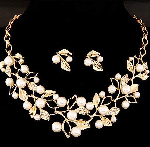 Choker Necklace Wedding Necklaces Earrings for Women imitation Pearl Necklace Stud Earrings Foliage Gold pearl Jewelry Sets
Choker Necklace Wedding Necklaces Earrings for Women imitation Pearl Necklace Stud Earrings Foliage Gold pearl Jewelry Sets
