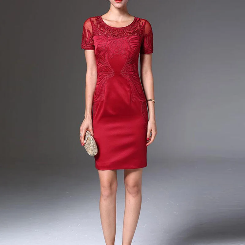 2018 Summer women new Elegant Mesh Embroidery Pencil dress female short Sleeve O-Neck dresses office lady party casual Dress
2018 Summer women new Elegant Mesh Embroidery Pencil dress female short Sleeve O-Neck dresses office lady party casual Dress