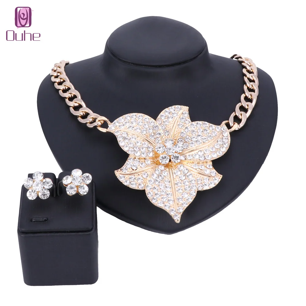 Wedding Jewelry Exquisite Flower Necklace Earrings Set Full Crystal Rhinestones Gold Color Chain African Bridal Jewelry Sets
Wedding Jewelry Exquisite Flower Necklace Earrings Set Full Crystal Rhinestones Gold Color Chain African Bridal Jewelry Sets