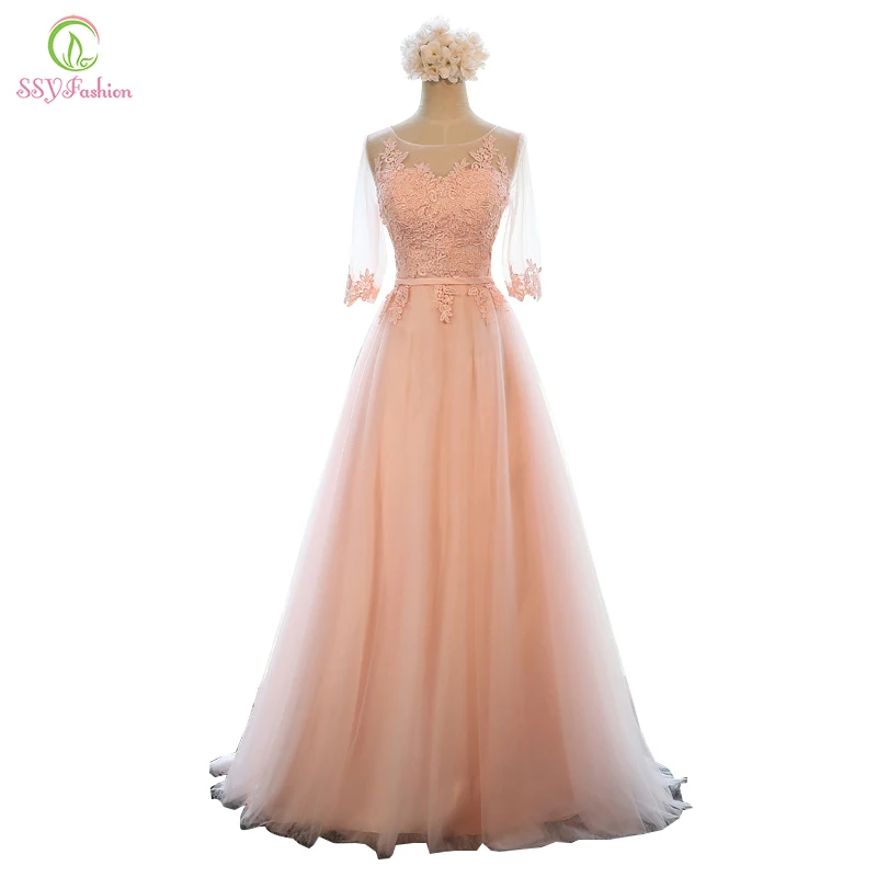 Evening Dress SSYFashion Banquet Sweet Pink Scoop Neck Half Sleeve Transparent Lace Embroidery A-line Long Prom Formal Dress
Evening Dress SSYFashion Banquet Sweet Pink Scoop Neck Half Sleeve Transparent Lace Embroidery A-line Long Prom Formal Dress