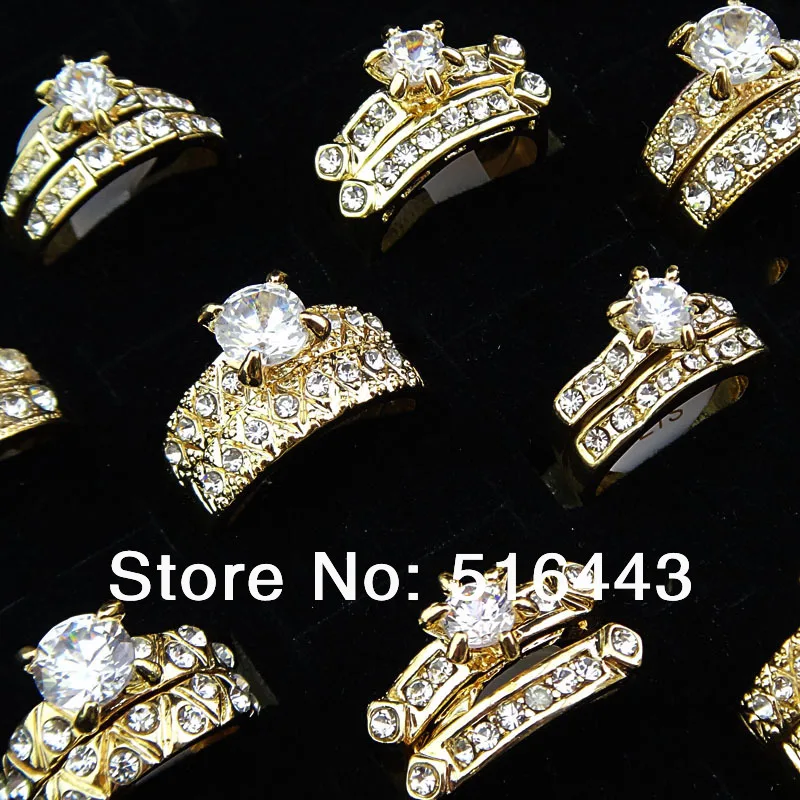 Big Promotions 20pcs Upscale Jewelry Cubic Zirconia 18K Gold P 2 in 1 Engagement Wedding Womens Mens Rings A-907 | Украшения и