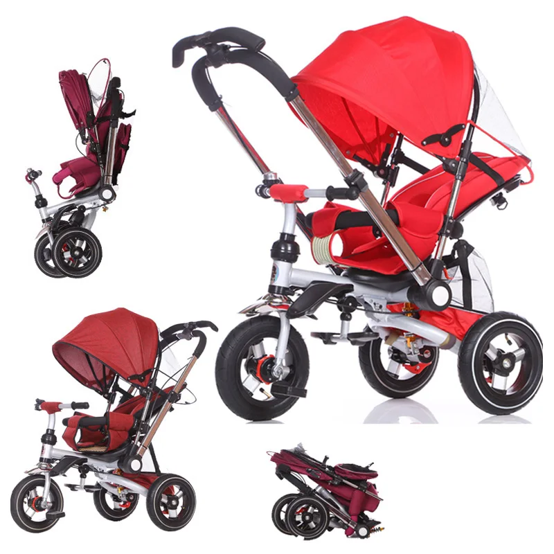 

Convertible Push Handle Baby Tricycle Stroller Riding Bicycle Car Travel System Folding Sit Flat Lying Child Trike Baby Carriage