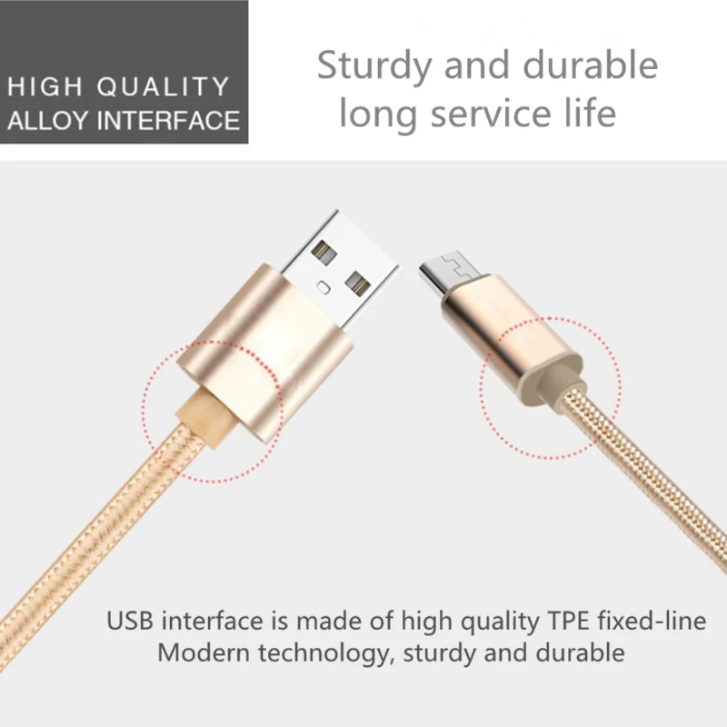 500 шт./лот 5V2A Кабель Micro Usb Металла Нейлон Плетеный Провод USB зарядное устройство