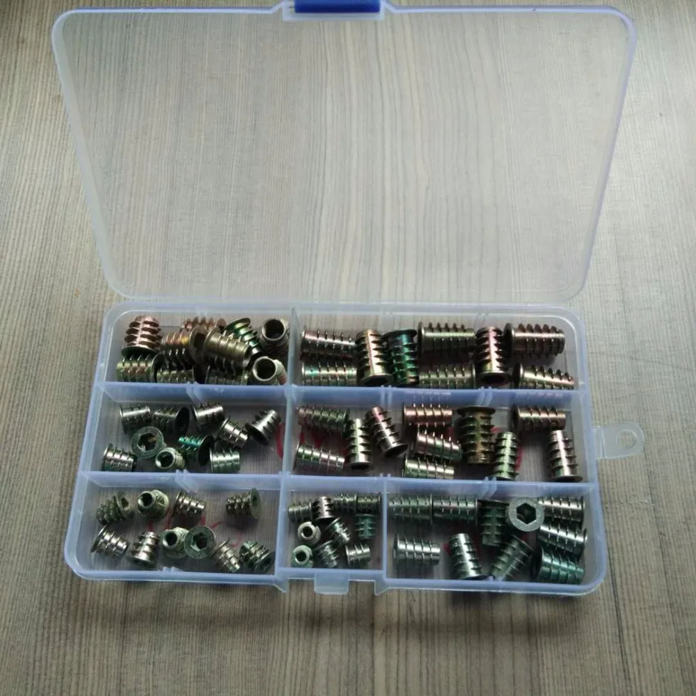 70Pcs/set M4/M5/M6*8/10/15/18/20 Zinc Alloy Thread For Wood Insert Nut Flanged Hex Drive Head Furniture Nuts Assortment Kit
70Pcs/set M4/M5/M6*8/10/15/18/20 Zinc Alloy Thread For Wood Insert Nut Flanged Hex Drive Head Furniture Nuts Assortment Kit