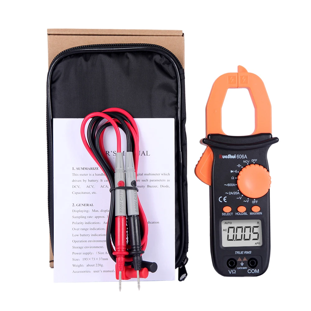 RuoShui 606 Series True RMS Digital Multimeter Current Clamp ampere Meter AC DC 1000A Amperimetro Electrical Pens Ampermetre
RuoShui 606 Series True RMS Digital Multimeter Current Clamp ampere Meter AC DC 1000A Amperimetro Electrical Pens Ampermetre