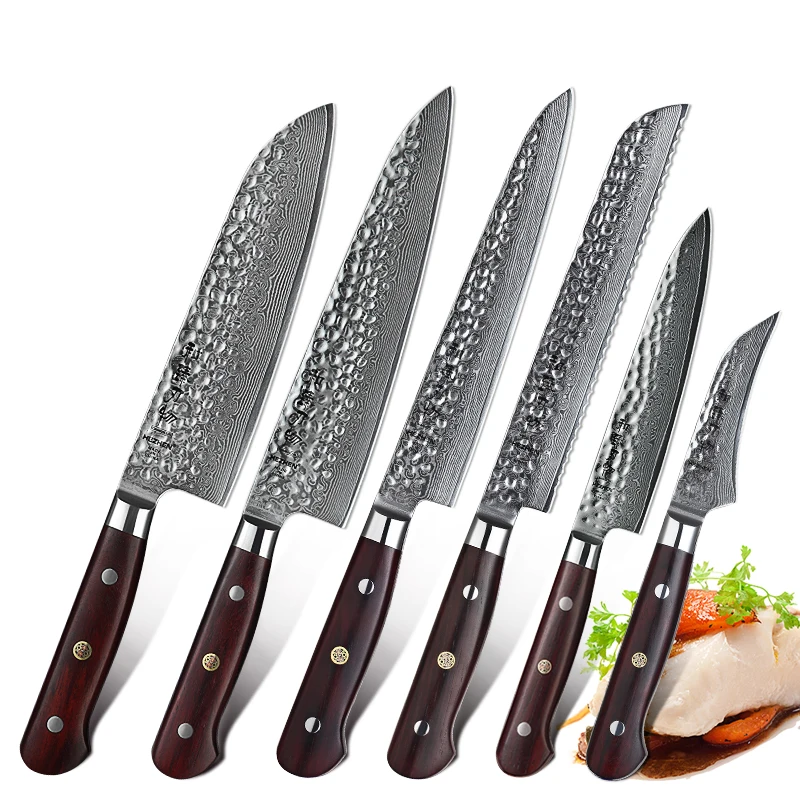 XINZUO набор кухонных ножей из дамасской стали 6 шт. нож шеф повара Santoku Paring