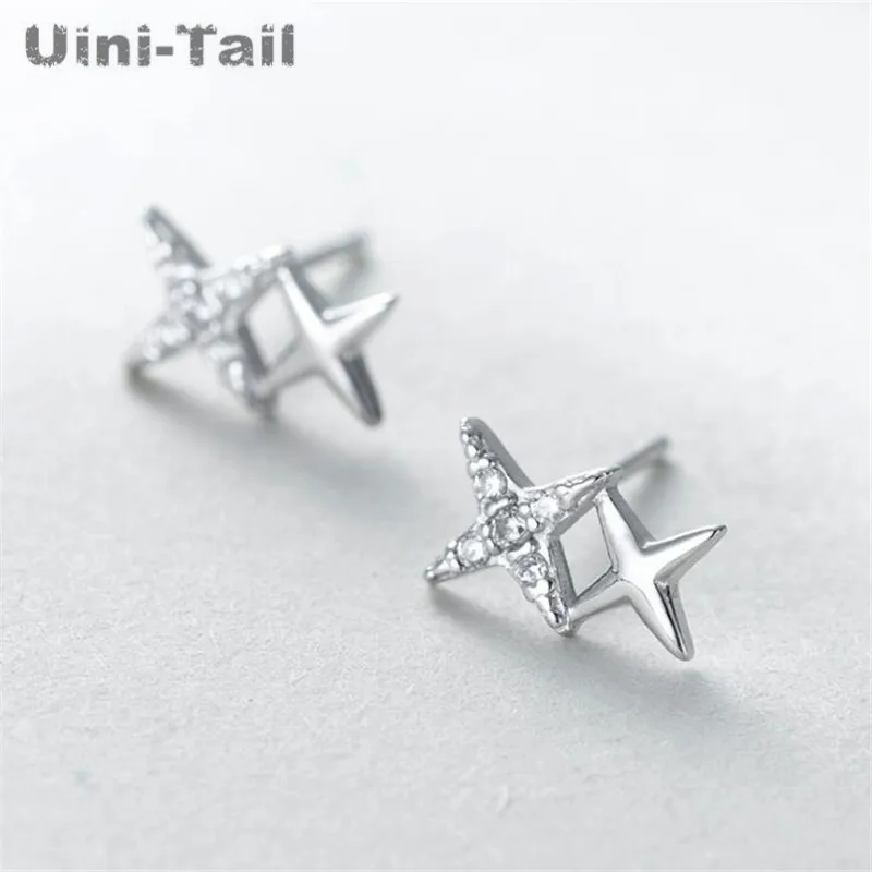 Uini-Tail hot new 925 sterling silver size stars brightening stud earrings Korean fashion tide flow micro-inlaid jewelry GN700
Uini-Tail hot new 925 sterling silver size stars brightening stud earrings Korean fashion tide flow micro-inlaid jewelry GN700