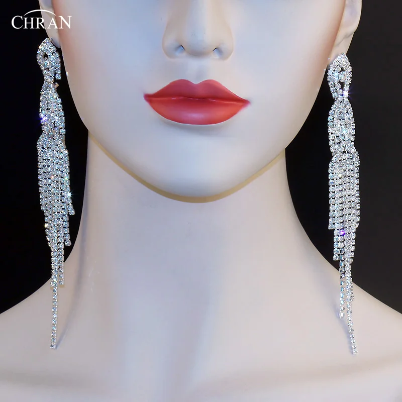CHRAN Fashion Exaggerated Silver Plated Sparkling Rhinestone Simple Long Drop Tassel Dangle Earrings For women Luxury Jewelry
CHRAN Fashion Exaggerated Silver Plated Sparkling Rhinestone Simple Long Drop Tassel Dangle Earrings For women Luxury Jewelry
