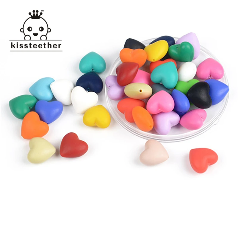 Mixed Color Natural Heart-shaped Silicone Beads Food Grade Baby Teether Toys DIY Necklace/ Bracelet Accessories | Мать и ребенок