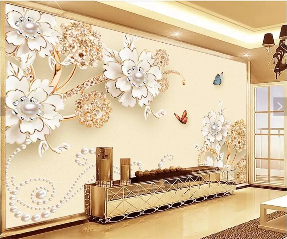 Фото Обои на заказ 3d фото фрески бабочки любовь цветок ювелирное изделие 3D гостиная