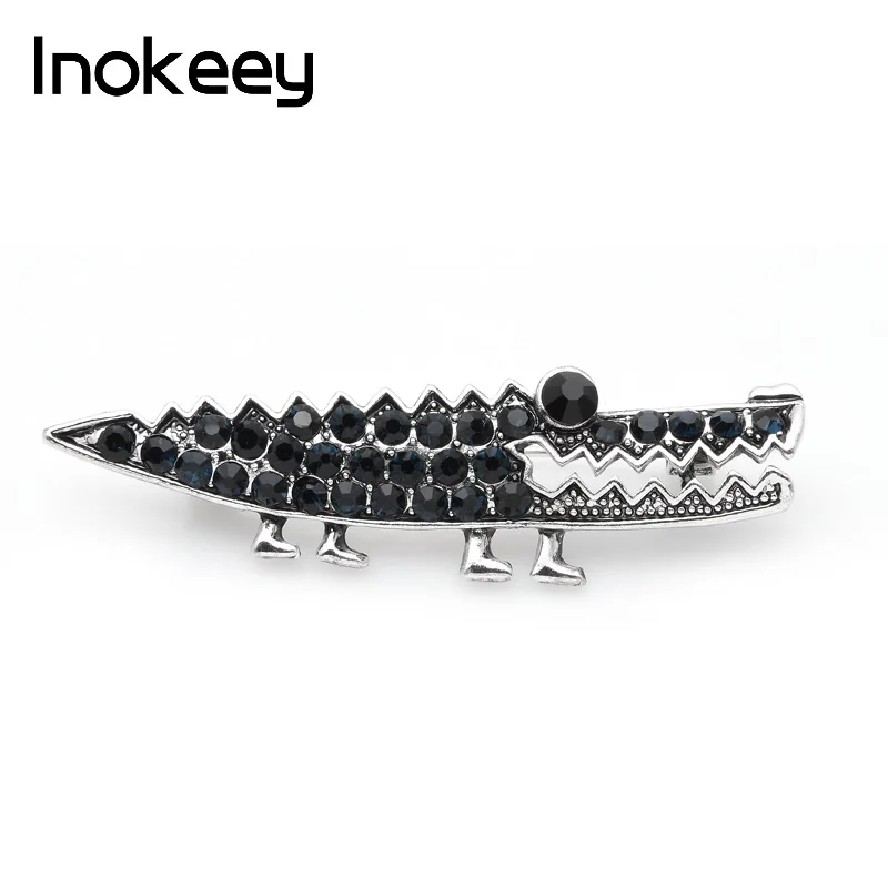 Inokeey винтажная синяя Брошь Стразы в виде крокодила булавки животных 2019 новая
