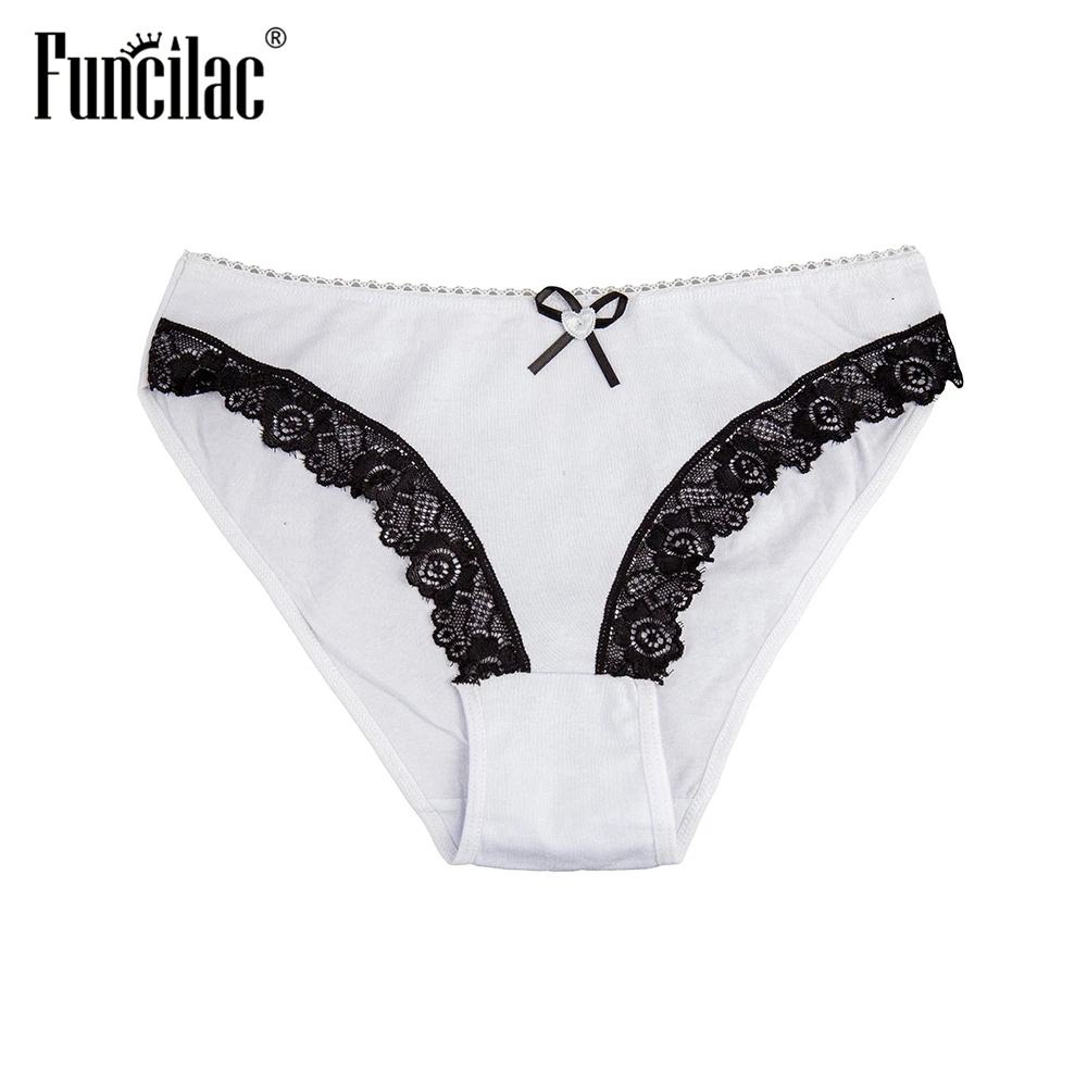 FUNCILAC Brand Women's Briefs Lace Patchwork Knickers Sexy Cotton Panties Pink Kawaii Print Underwear Hollow Out Lingerie 3pcs |