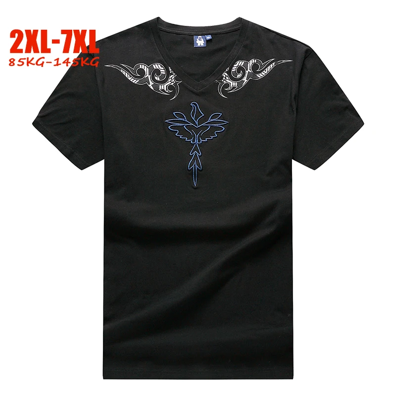 Вышитая птица плюс размер футболка мужская 5xl 6xl 7xl в английском стиле с v образным