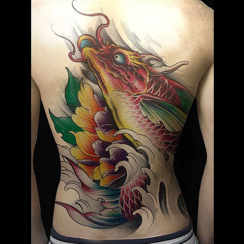 48*34cm Full back tattoo color lotus carp Waterproof Temporary Tattoo Sticker cool men large flash tattoo women Fish tattoo new
48*34cm Full back tattoo color lotus carp Waterproof Temporary Tattoo Sticker cool men large flash tattoo women Fish tattoo new