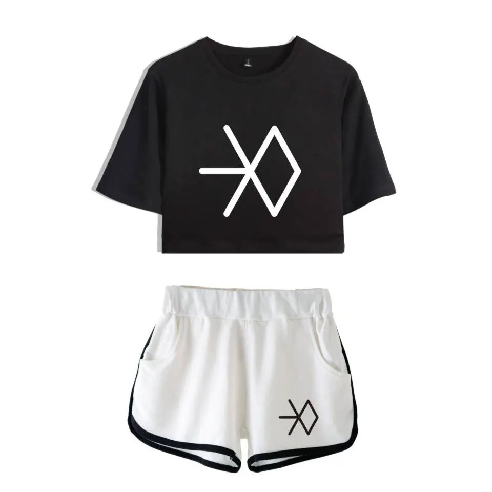 Женский хлопковый костюм EXO Kpop, комплект из двух предметов с модным принтом, повседневный сексуальный укороченный топ и шорты, лето 2018
Женский хлопковый костюм EXO Kpop, комплект из двух предметов с модным принтом, повседневный сексуальный укороченный топ и шорты, лето 2018