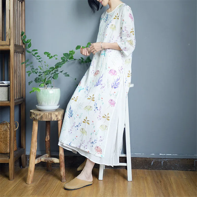 SCUWLINEN 2020 Spring Summer Dress Vintage Chinese-style Print O-neck Three Quarter Sleeve Lacing Thin Ramie Long Dresses S876
SCUWLINEN 2020 Spring Summer Dress Vintage Chinese-style Print O-neck Three Quarter Sleeve Lacing Thin Ramie Long Dresses S876