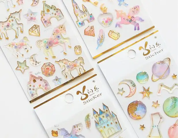 Dreamed Crystal High Quality Waterproof Sticker Starry Sky Castle Unicorn Fairy Tale World Hot Stamping Diary Decorative | Игрушки и