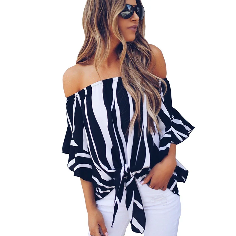2018 Summer Chiffon Striped Blouse Women Sexy Off Shoulder Top Casual Slash Neck Shirt Women Bandage Blouses Blusas
2018 Summer Chiffon Striped Blouse Women Sexy Off Shoulder Top Casual Slash Neck Shirt Women Bandage Blouses Blusas