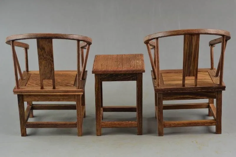 ( Mini ) Exquisite Interesting Old Chinese Handwork Rosewood Carving Lucky Set Of Table & Chair Model. | Дом и сад