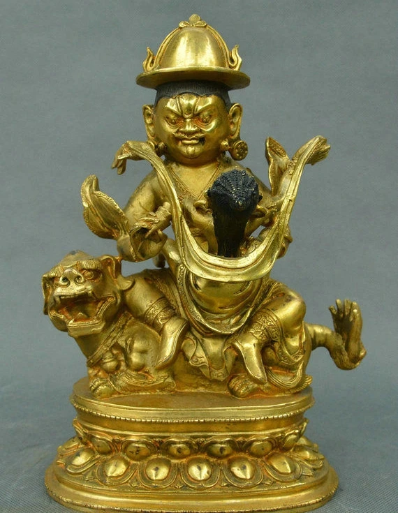 11" Tibet Buddhism Bronze Gilt Lion Zambala Vaishravana Vajrapani Buddhas Statue
11" Tibet Buddhism Bronze Gilt Lion Zambala Vaishravana Vajrapani Buddhas Statue
