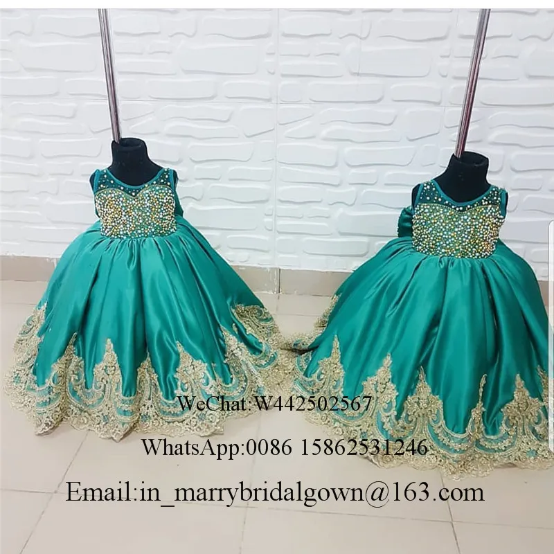 Роскошные золотистые кружевные платья с цветами для девочек на свадьбу 2020
