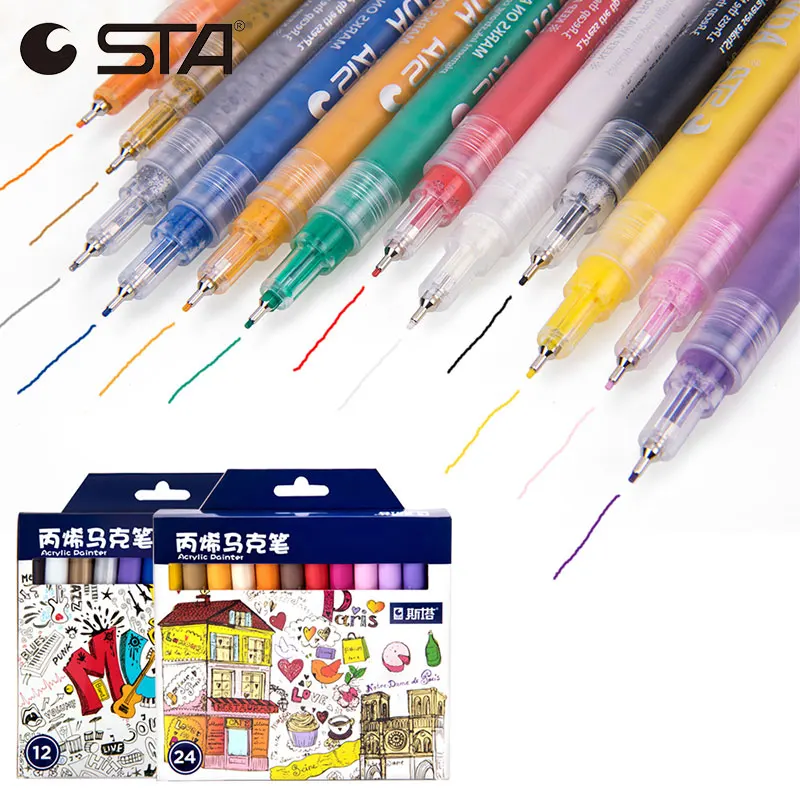 STA 12 шт./кор. маркеры 0 5 мм тонкой иглы цвет ручка Перманентный маркер Sharpie акрил