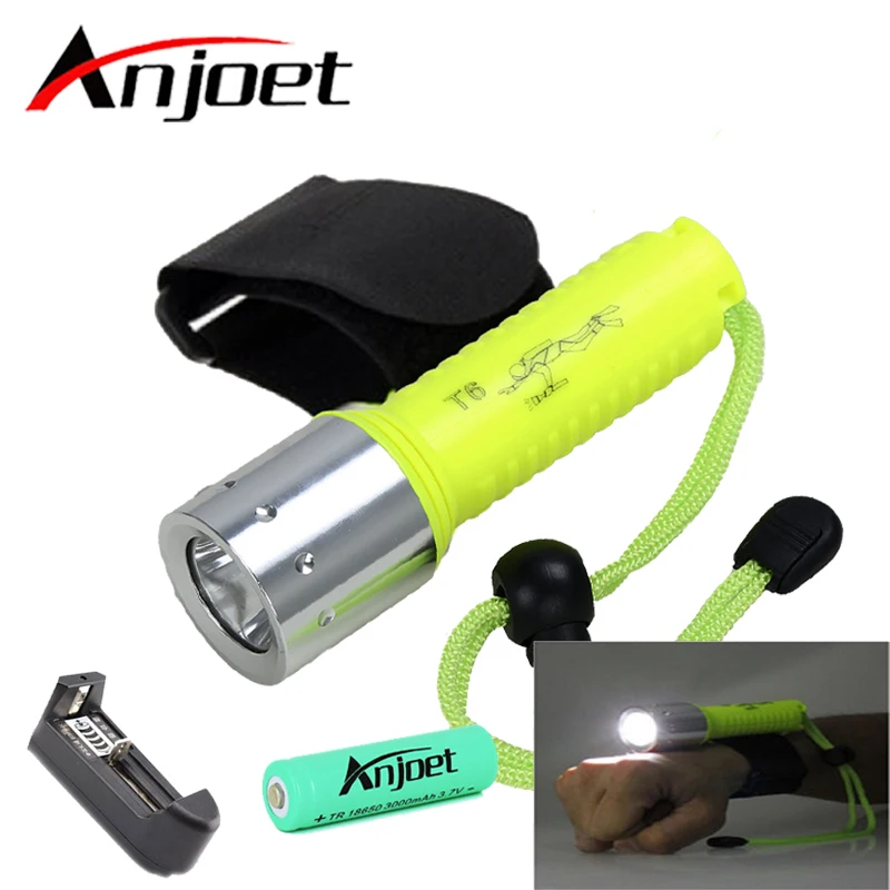 

Anjoet Water Proof Scuba Diving Flashlights XML T6 LED 2000LM Waterproof underwater Dive 50M Torch light lamp+18650+Charger