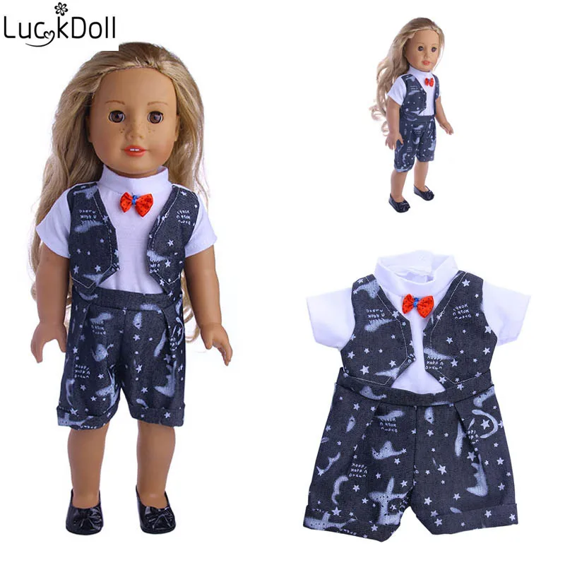 Костюм-бант LUCKDOLL с принтом подходит для 18-дюймовых американских кукол 43 см