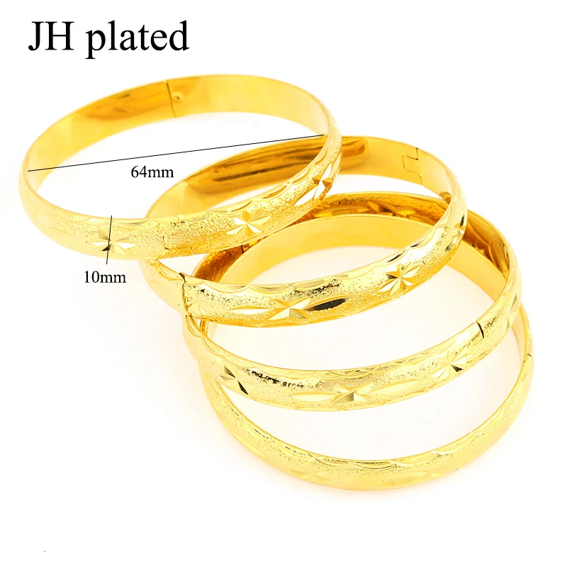 JHplated 4 pieces fashion Women/girl Wedding Bridal Bangles gold color Dubai Jewelry Africa Arab big Jewely party gifts | Украшения и