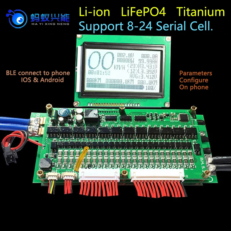 72 в BMS 60 48 8 S 24 LiFePo4 Li Ion LTO Смарт полимер упак. 18650 ANT 70A 100A 150A 200A 300A Bluetooth