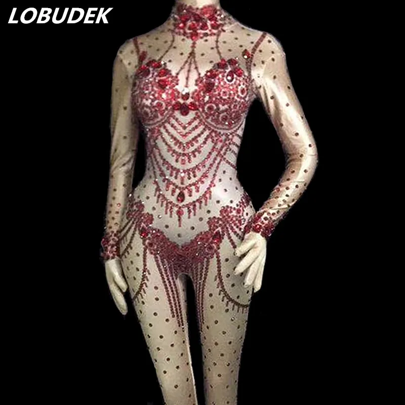 Female Jumpsuit Red Black Rhinestones Skinny Bodysuit Autumn Winter Nightclub DJ Singer Stage Costume Sexy Pole Dancing Clothing
Female Jumpsuit Red Black Rhinestones Skinny Bodysuit Autumn Winter Nightclub DJ Singer Stage Costume Sexy Pole Dancing Clothing
