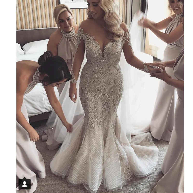 Luxury Plus Size Mermaid Wedding Dresses Sheer Jewel Neck Lace Beading Appliques Country Bridal Gowns Long Sleeve Wedding Wears
Luxury Plus Size Mermaid Wedding Dresses Sheer Jewel Neck Lace Beading Appliques Country Bridal Gowns Long Sleeve Wedding Wears