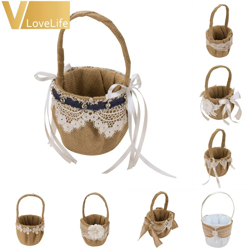 Wedding Flower Basket 14cm x 23cm Burlap Fabric With Lace Flowers Storage Basket for Wedding Decor Hanging Basket
Wedding Flower Basket 14cm x 23cm Burlap Fabric With Lace Flowers Storage Basket for Wedding Decor Hanging Basket
