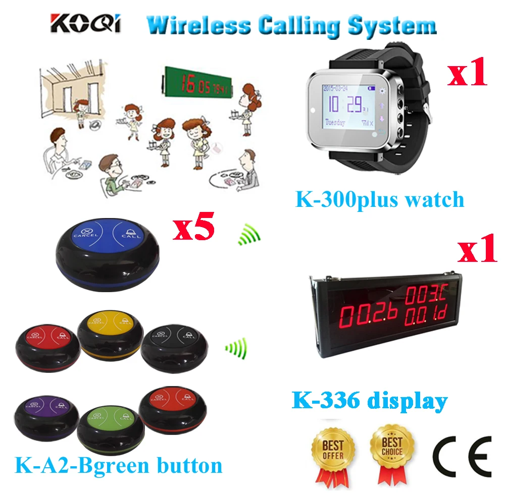 Wireless Table Bell System Wireless Service Pager Equipment With Display&Watch&Button 433(1 display+1 watch+5 call button)
Wireless Table Bell System Wireless Service Pager Equipment With Display&Watch&Button 433(1 display+1 watch+5 call button)