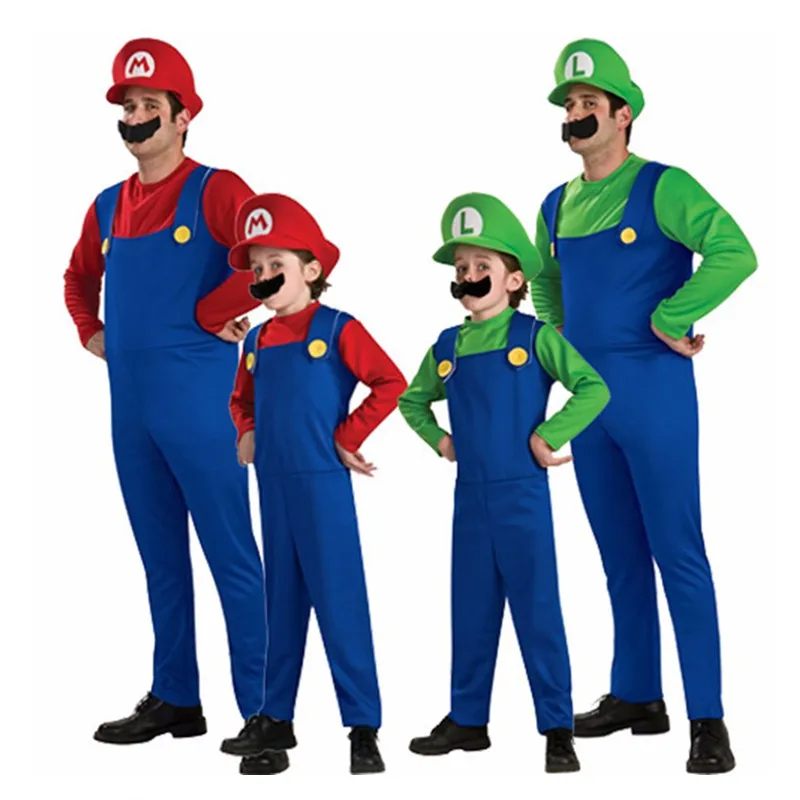 Супер Марио для косплея костюмы детей мужчин Funy Brothers Luigi Bros сантехник