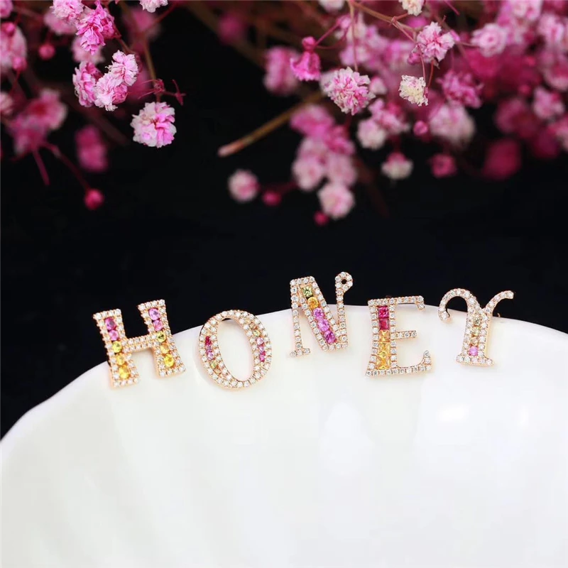 Aazuo 18K Jewelry Rose Gold Natural Coloured Gemstone Real Diamond Initial Lucky 26 Letters Stud Earring gifted for Women Au750
Aazuo 18K Jewelry Rose Gold Natural Coloured Gemstone Real Diamond Initial Lucky 26 Letters Stud Earring gifted for Women Au750