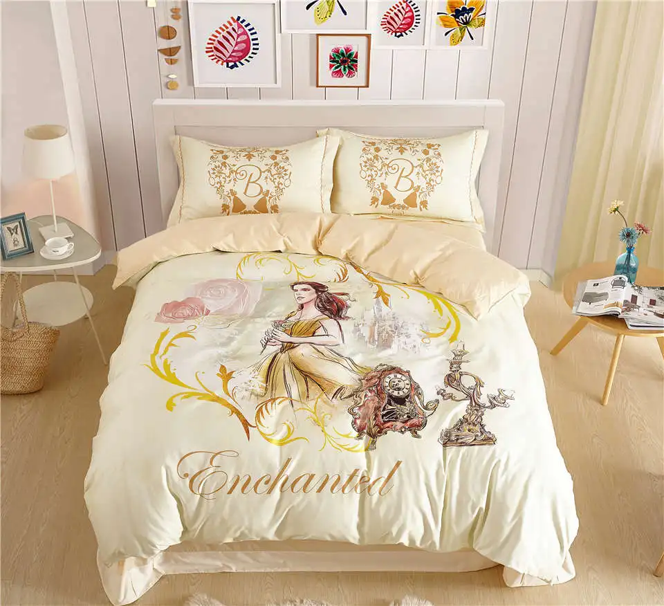 Disney Beauty and Beast Bedding Set Queen Size Girl's Couple Bedroom Decor Egyptian Cotton Comforter Duvet Covers Twin Full Bed 
Disney Beauty and Beast Bedding Set Queen Size Girl's Couple Bedroom Decor Egyptian Cotton Comforter Duvet Covers Twin Full Bed