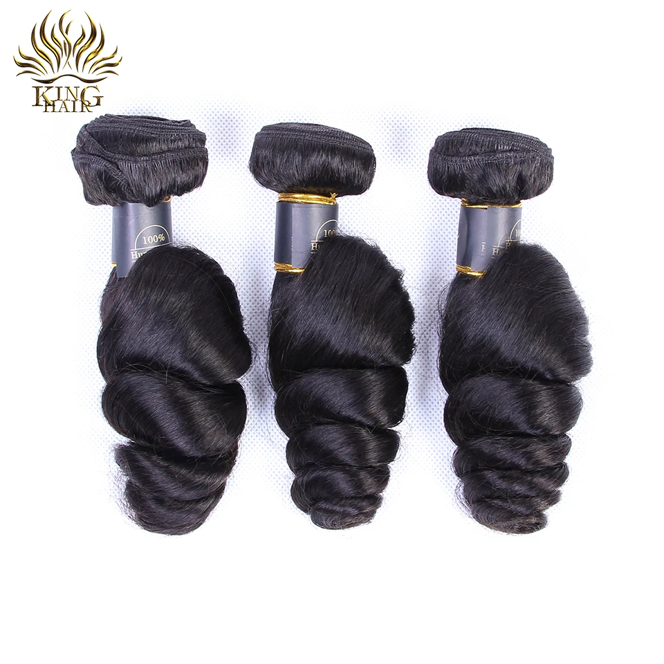 King Loose Wave Bundles With Closure 3 Brazilian Hair Weave 4 Pc Remy extensions Human | Шиньоны и парики