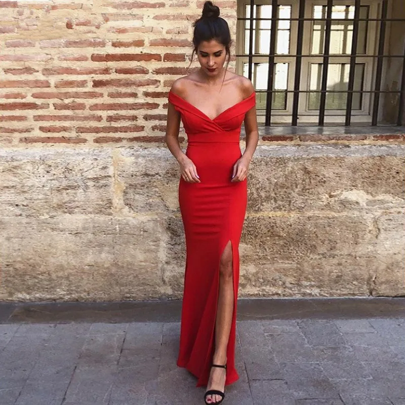 Sexy Sheath Off-the-Shoulder Mermaid Evening Dresses Floor Length Red Prom Party Dress with Split Simple Long Evening Gowns
Sexy Sheath Off-the-Shoulder Mermaid Evening Dresses Floor Length Red Prom Party Dress with Split Simple Long Evening Gowns