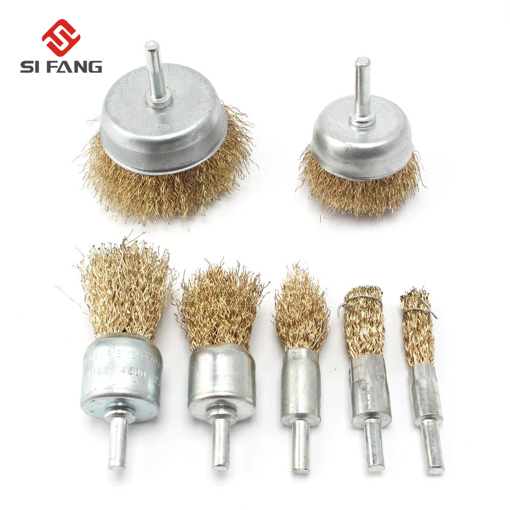 7pcs Wire Brush Wheel & Cup Brush Set Brass Coated steelwire brush with 6mm Shank For Rust Removal
7pcs Wire Brush Wheel & Cup Brush Set Brass Coated steelwire brush with 6mm Shank For Rust Removal