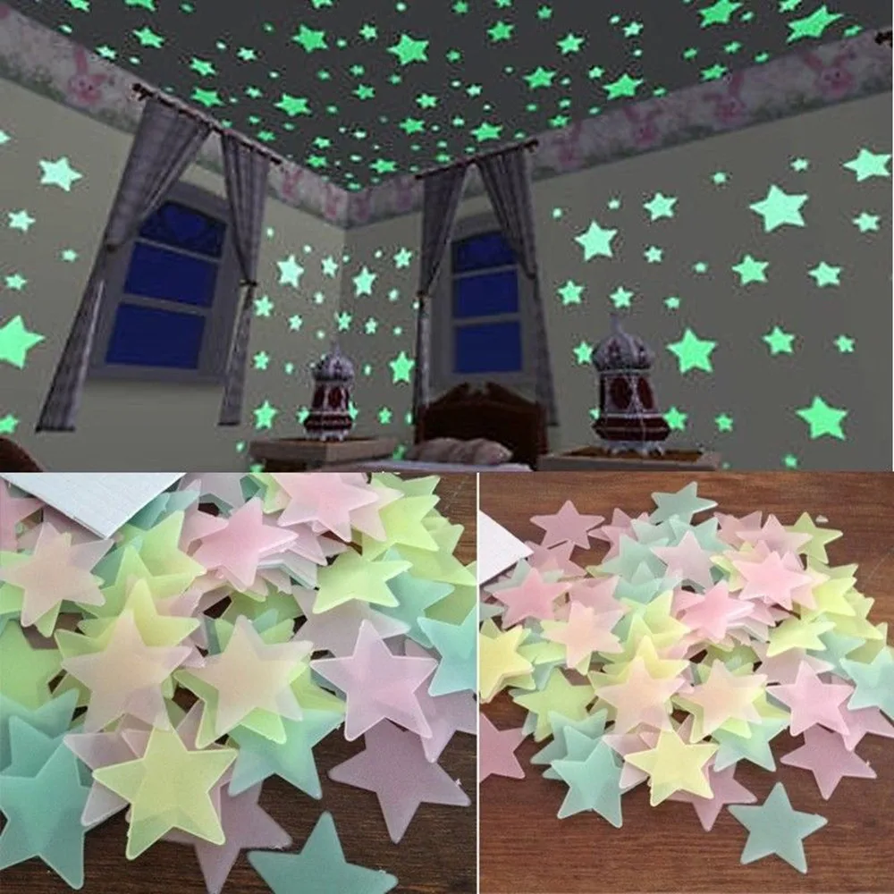 Детская спальня флуоресцентные светящиеся в темноте звезды настенные наклейки