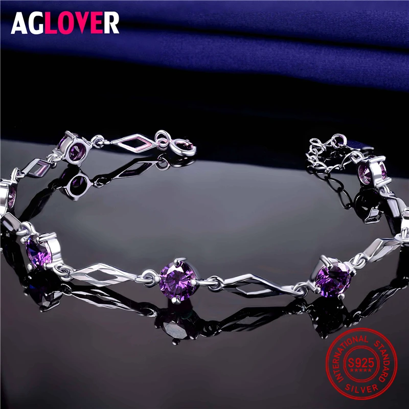 Original Authentic 925 Sterling Silver Bracelet White / Purple Zircon Chain Charm Bracelet Woman / Couple Bracelet Jewelry
Original Authentic 925 Sterling Silver Bracelet White / Purple Zircon Chain Charm Bracelet Woman / Couple Bracelet Jewelry