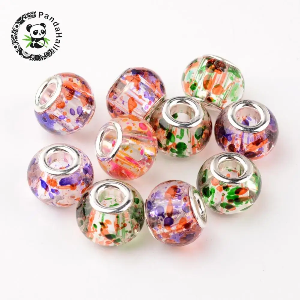 Mixed Large Hole Rondelle Spray Painted Glass European Beads, with Silver Plated Brass Double Cores, 15x12mm, Hole: 5mm
Mixed Large Hole Rondelle Spray Painted Glass European Beads, with Silver Plated Brass Double Cores, 15x12mm, Hole: 5mm